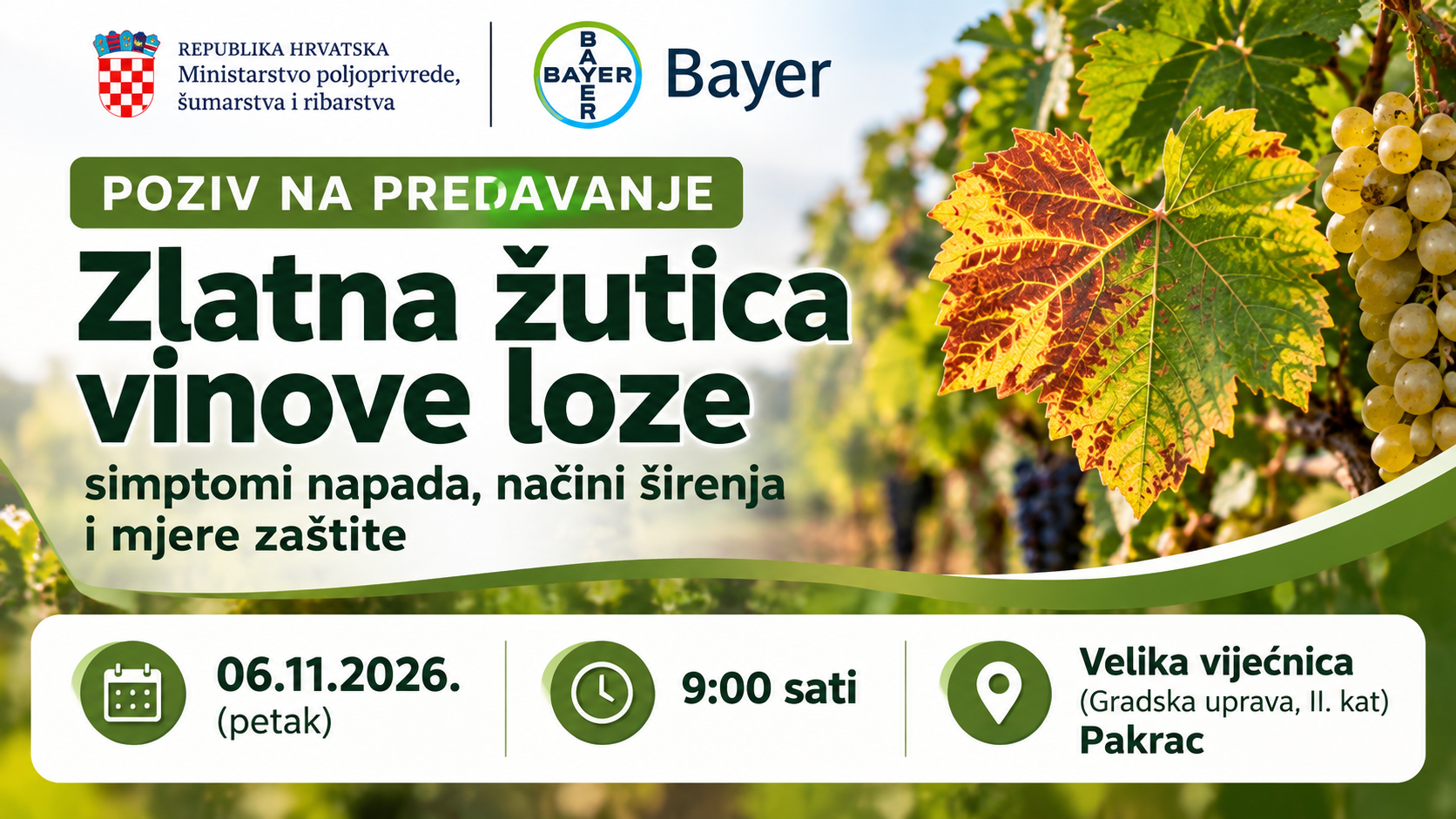 OBAVIJEST VINOGRADARIMA – Predavanje o zaraznoj bolesti vinove loze